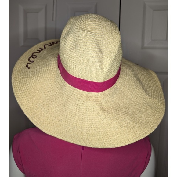 Lake Shore Drive Endless Summer Pink Sequin Ribbon Beige Floppy Hat - Picture 3 of 3